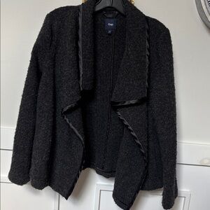 GAP Black Satin-Trim Open-Front Cardigan size M
